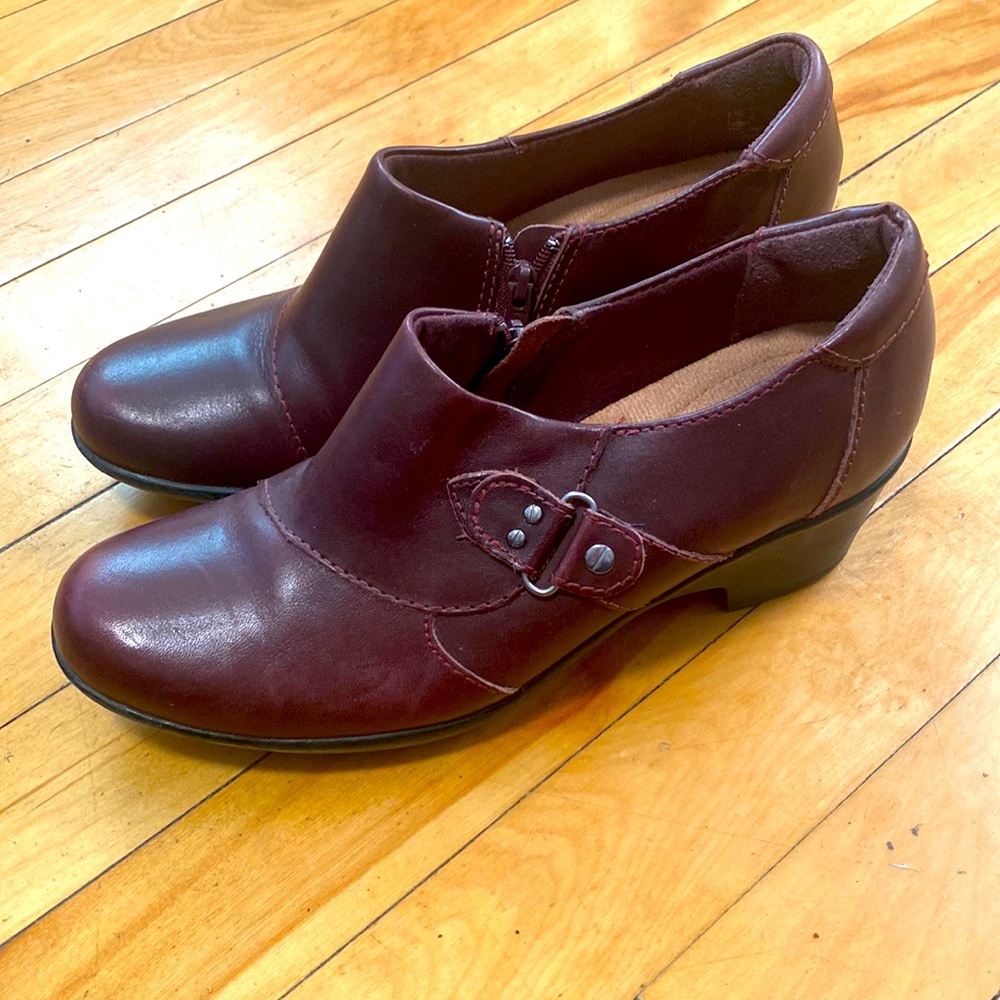 Clark’s Burgundy Leather Ankle Booties